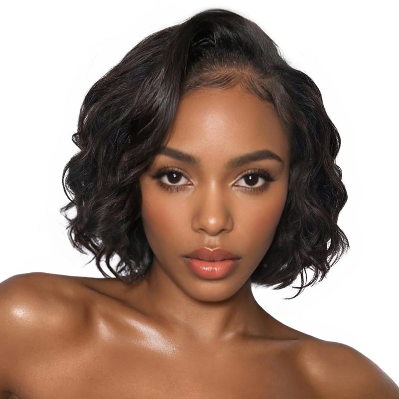 HANNE Short Curly Human Hair Wigs 13x4 HD Lace Curly Bob Wig 180 Density Pre Plucked Pre Cut Glueless Wig 8 Inch Bob Human Hair Wigs for Black Women